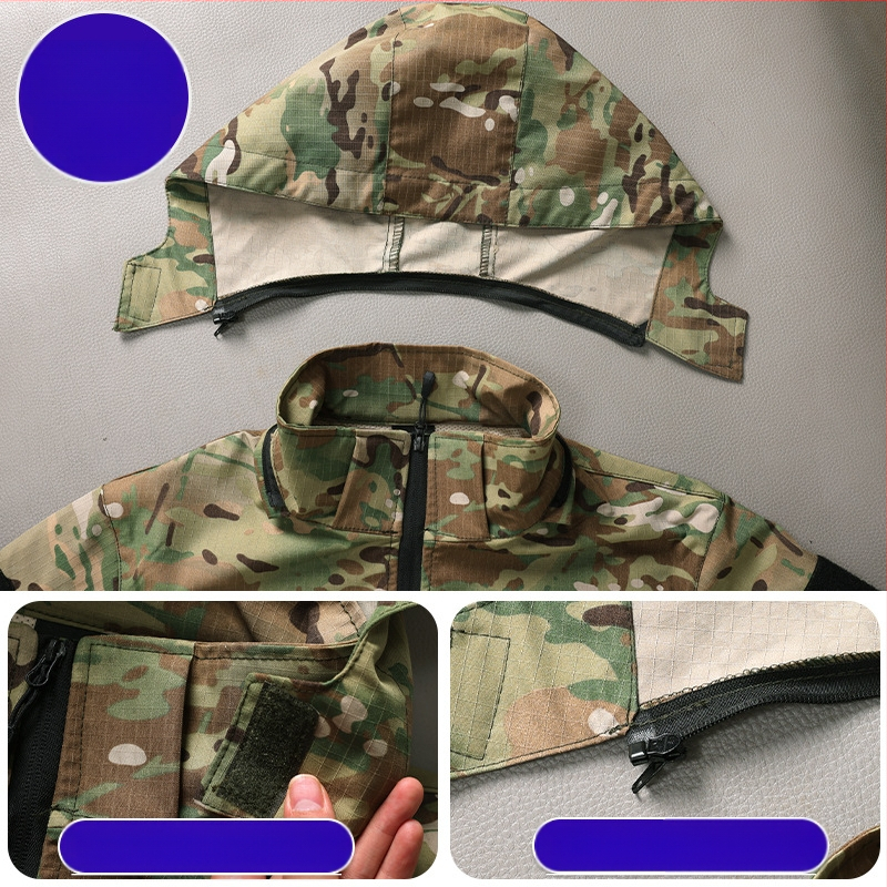 Išorinė taktikinė striukė vyrams, kamufliažas raštas, kvėpuojanti ir atspari dėvėjimui, sintetinių pluoštų mišinys, pavasaris–ruduo