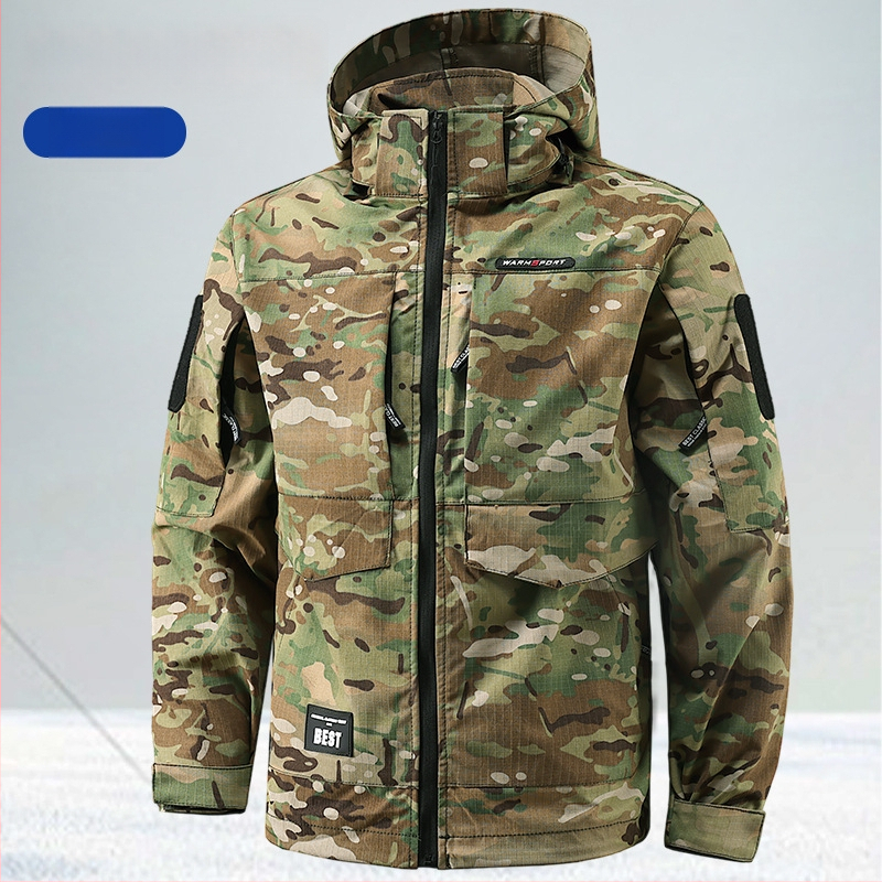 Išorinė taktikinė striukė vyrams, kamufliažas raštas, kvėpuojanti ir atspari dėvėjimui, sintetinių pluoštų mišinys, pavasaris–ruduo