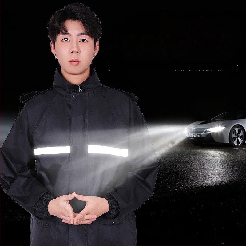 Lietus jaka un bikses komplekts ar atdalāmu dizainu, Oxford audums, PVC ūdensizturīgs slānis, pieaugušajiem, piemērots ārējai braukšanai