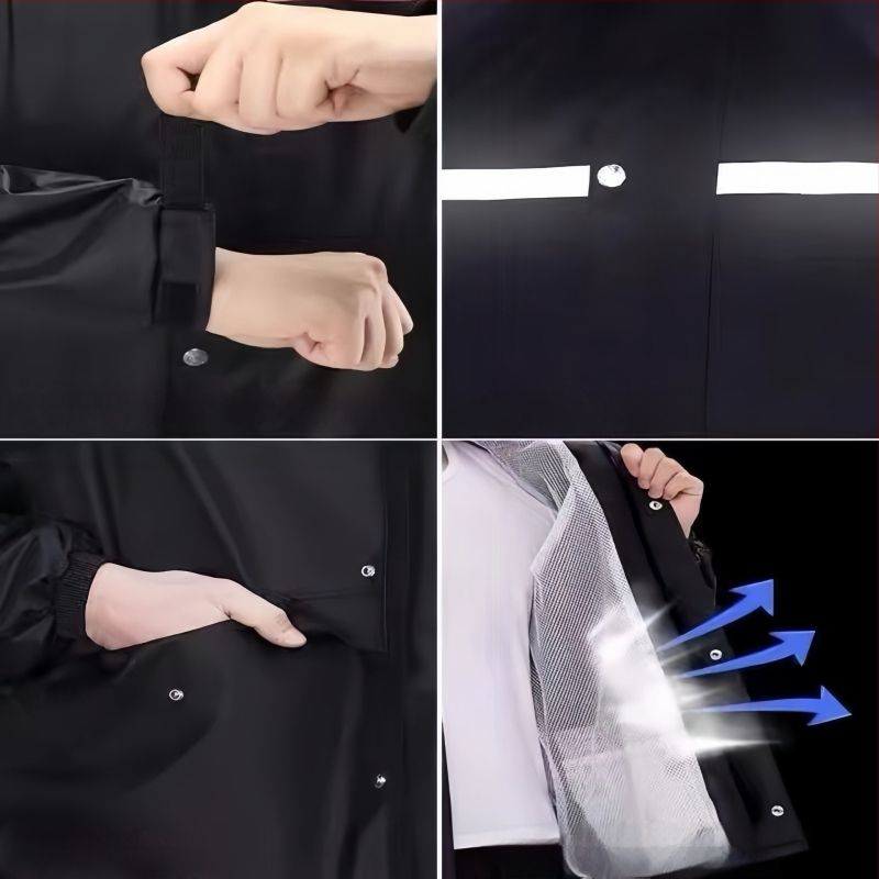 Lietus jaka un bikses komplekts ar atdalāmu dizainu, Oxford audums, PVC ūdensizturīgs slānis, pieaugušajiem, piemērots ārējai braukšanai