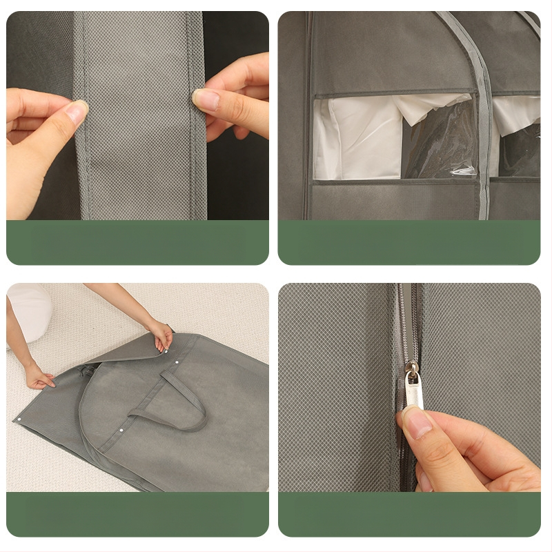 Putekļu aizsargājošs drēbēm ar caurspīdīgu logu, vienkāršs mūsdienīgs stils; PEVA materiāls; piemērots uzvalkam, mētelim, pūkainajam mētelim un līgavas kleitai; aizsardzība pret putekļiem un mitrumu; ceļojumiem un guļamistabai.