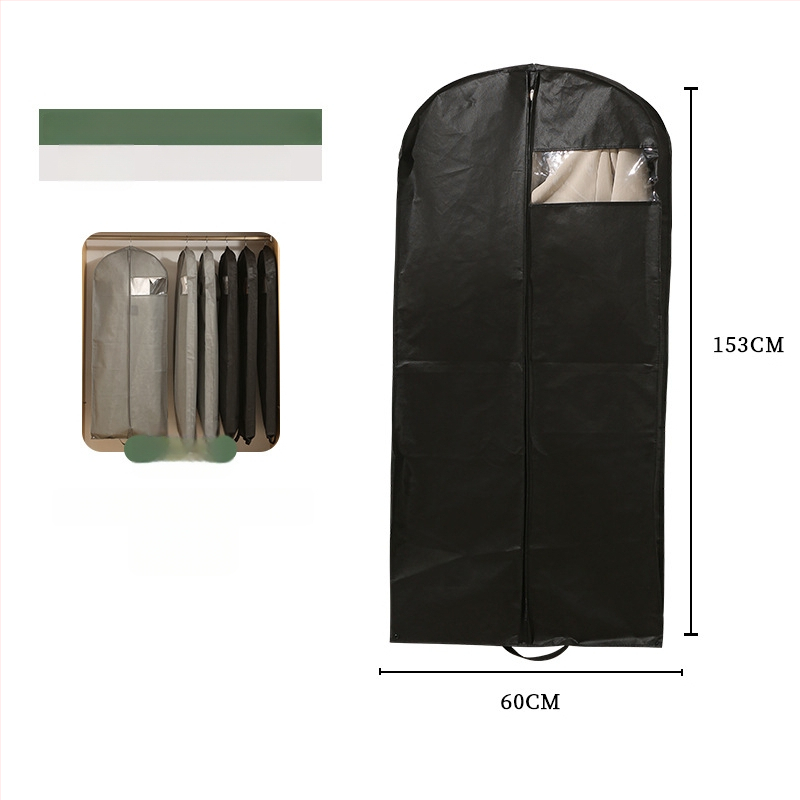 Putekļu aizsargājošs drēbēm ar caurspīdīgu logu, vienkāršs mūsdienīgs stils; PEVA materiāls; piemērots uzvalkam, mētelim, pūkainajam mētelim un līgavas kleitai; aizsardzība pret putekļiem un mitrumu; ceļojumiem un guļamistabai.