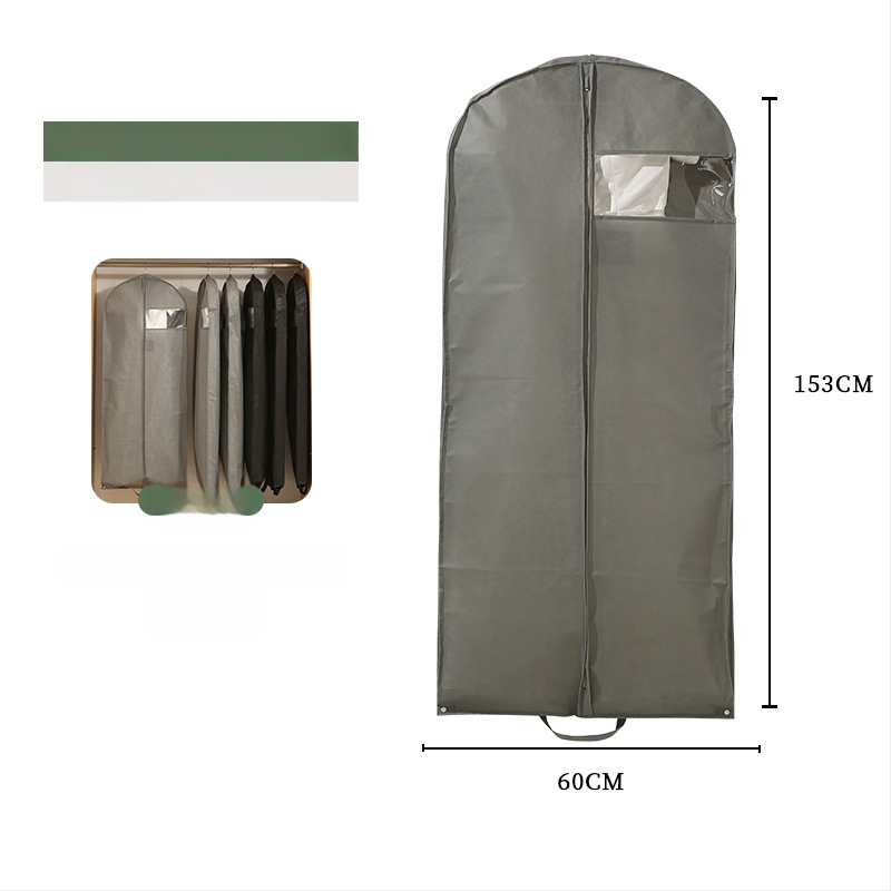 Putekļu aizsargājošs drēbēm ar caurspīdīgu logu, vienkāršs mūsdienīgs stils; PEVA materiāls; piemērots uzvalkam, mētelim, pūkainajam mētelim un līgavas kleitai; aizsardzība pret putekļiem un mitrumu; ceļojumiem un guļamistabai.