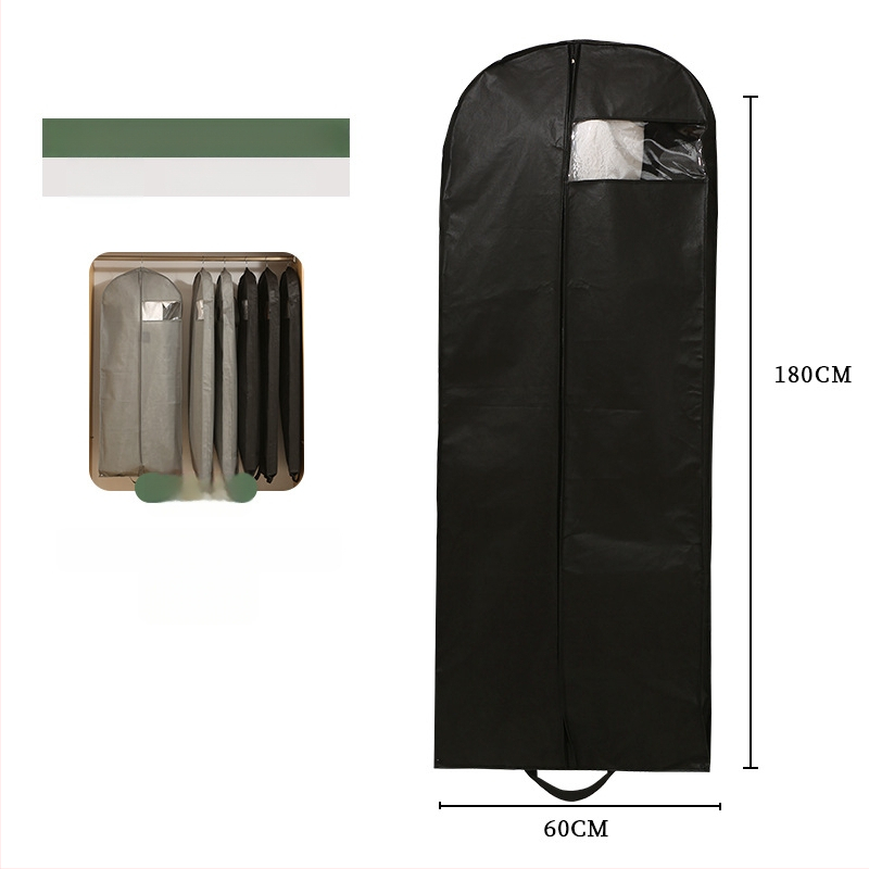 Putekļu aizsargājošs drēbēm ar caurspīdīgu logu, vienkāršs mūsdienīgs stils; PEVA materiāls; piemērots uzvalkam, mētelim, pūkainajam mētelim un līgavas kleitai; aizsardzība pret putekļiem un mitrumu; ceļojumiem un guļamistabai.