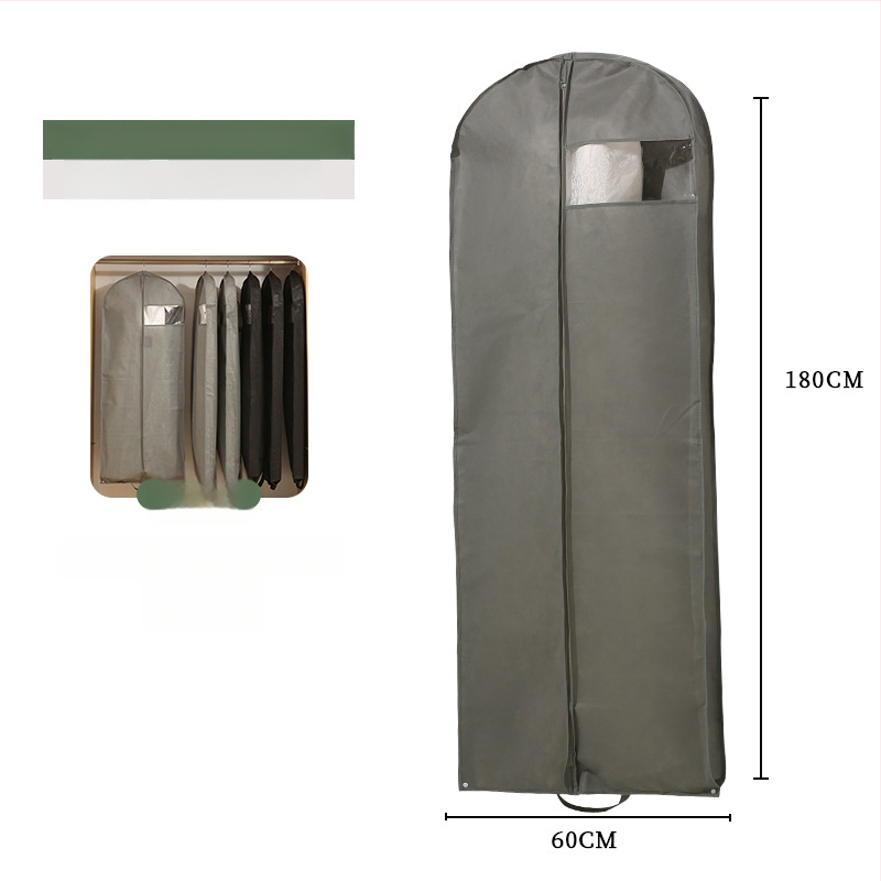 Putekļu aizsargājošs drēbēm ar caurspīdīgu logu, vienkāršs mūsdienīgs stils; PEVA materiāls; piemērots uzvalkam, mētelim, pūkainajam mētelim un līgavas kleitai; aizsardzība pret putekļiem un mitrumu; ceļojumiem un guļamistabai.