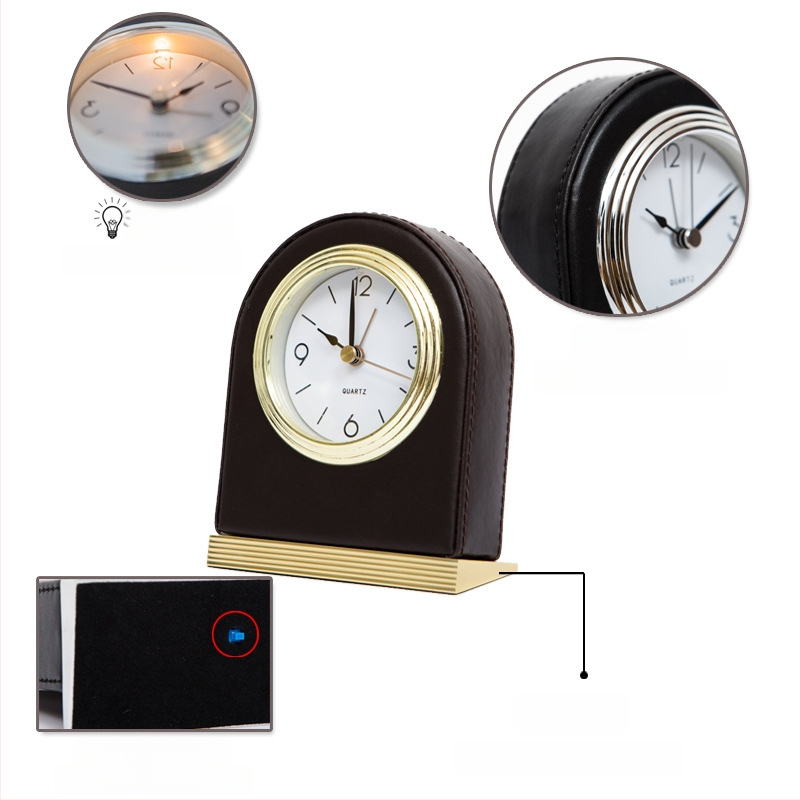 Hotellitoa äratuskell PU naha korpusega, Seiko mehhaaniline liikumine, LED-ekraan analoog- ja digitaalse lugemiga, öine valgustus, kronograaf, 24-tunnine näitaja