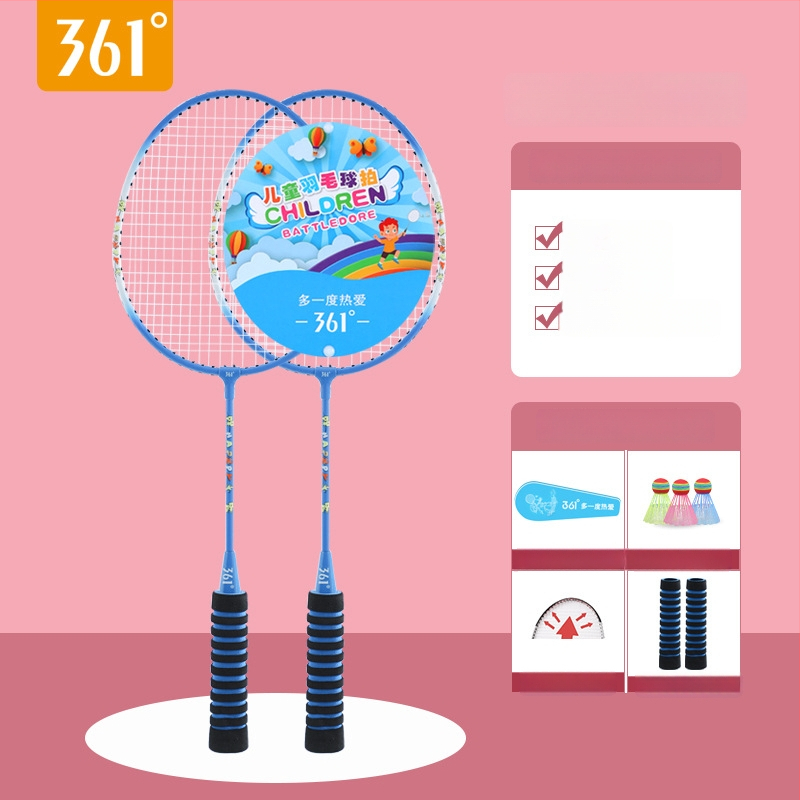361° Vaikų badminton raketės komplektas – Ferroalloy rėmas, nailono siūlai, svoris 95–100 g, rankenos storis G3, tiesioginio smūgio dizainas