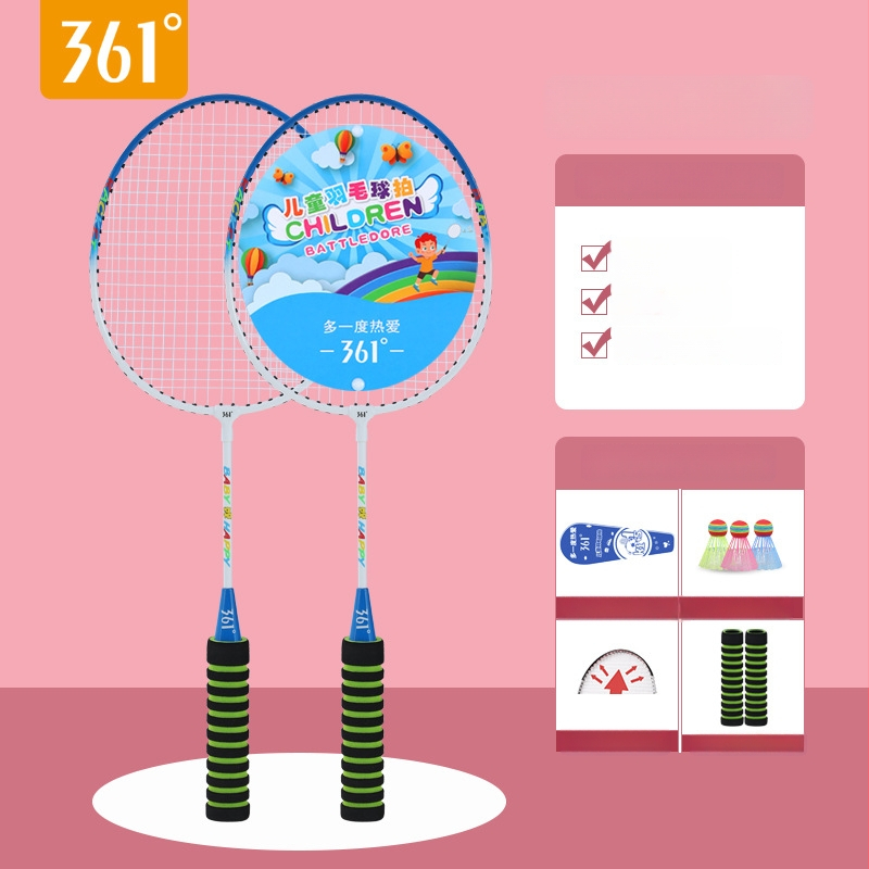 361° Vaikų badminton raketės komplektas – Ferroalloy rėmas, nailono siūlai, svoris 95–100 g, rankenos storis G3, tiesioginio smūgio dizainas