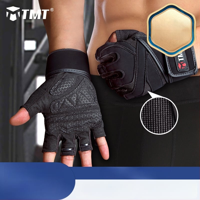 Treniruotės fitneso pirštinės su delno apsauga – neslystantis sukibimas, poliesterio pluoštas, suaugusiems, lauko fitnesui ir dviračių sportui