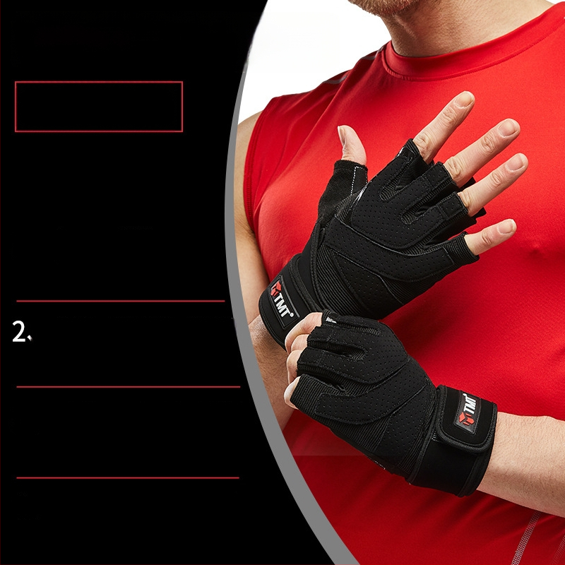 Treniruotės fitneso pirštinės su delno apsauga – neslystantis sukibimas, poliesterio pluoštas, suaugusiems, lauko fitnesui ir dviračių sportui