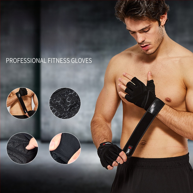 Treniruotės fitneso pirštinės su delno apsauga – neslystantis sukibimas, poliesterio pluoštas, suaugusiems, lauko fitnesui ir dviračių sportui