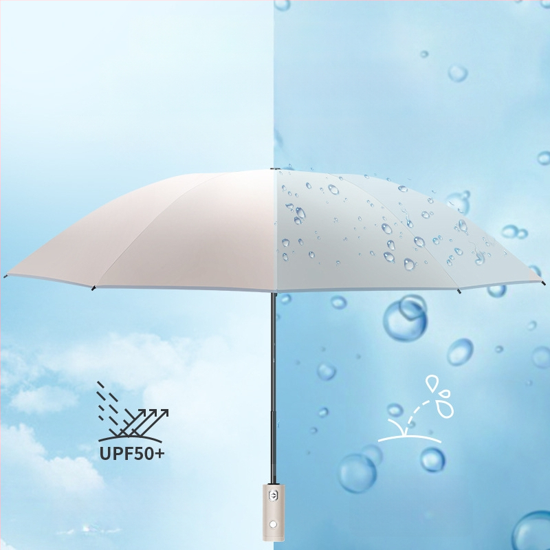 Automātisks trīsdaļīgs lietussargs ar 8 ribām, plastmasas kupols, alumīnija rokturis