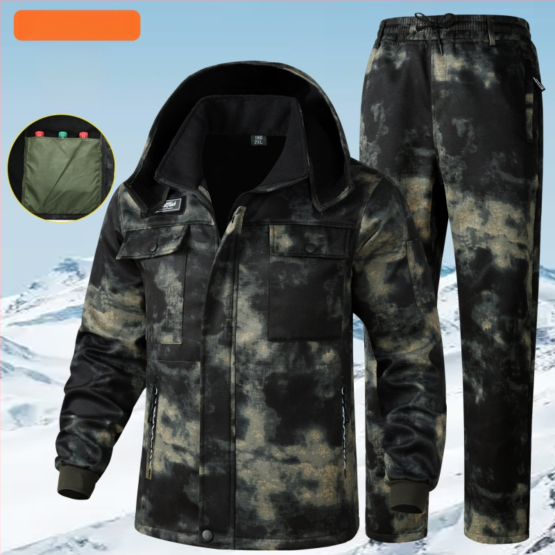 Kamufliažinės darbo aprangos komplektas su fliso pamušalu žiemai-rudenai, poliesteris, šilta ir atspari dėvėjimuisi, unisex