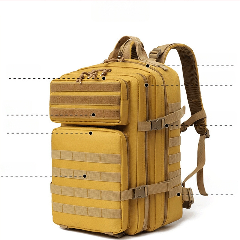 Taktiška žygio kuprinė - atspari vandeniui, atspari dėvėjimui, didelė talpa, oro pagalvės juostos, karinis maskavimas