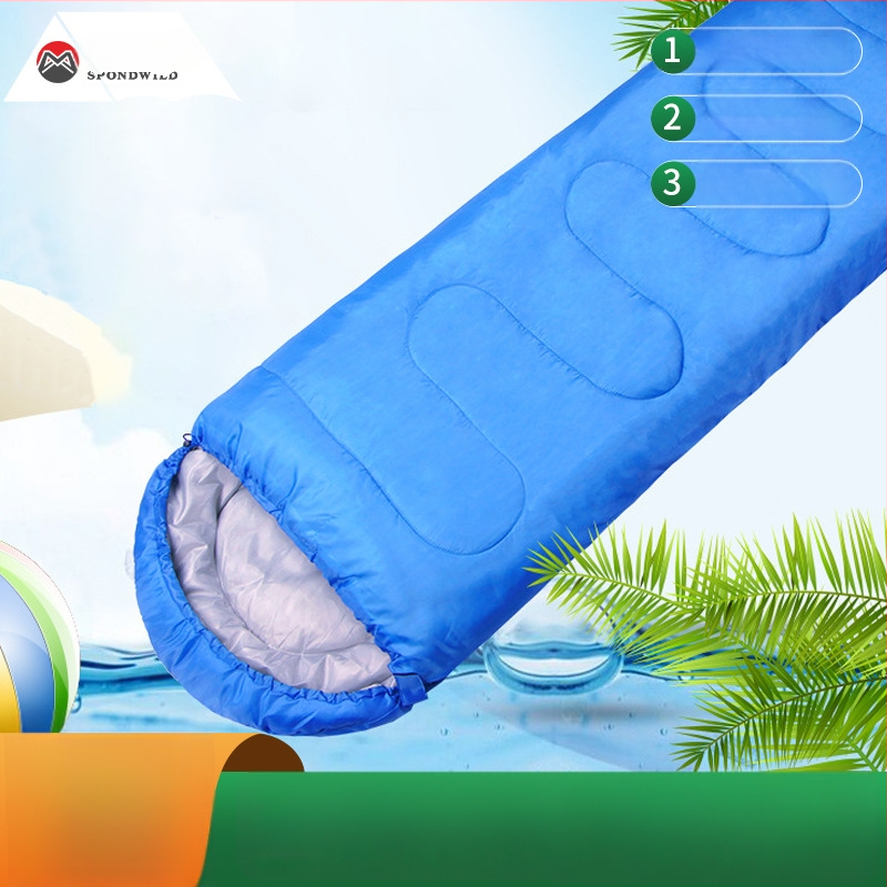 Ümbrise-tüüpi magamiskott täiskasvanutele, kogu aasta kasutamiseks, tühja puuvillase täidisega, polüester vooder, polüester-siinise materjal, kaal 2,5 kg