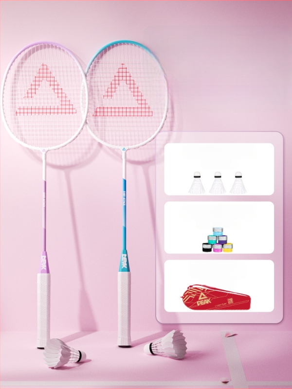 Peak badminton raketė, itin lengvas anglies pluošto rėmas, svoris 95–100 g, rankenos storis G4, raketės tipas: tiesus