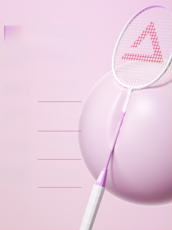 Peak badminton raketė, itin lengvas anglies pluošto rėmas, svoris 95–100 g, rankenos storis G4, raketės tipas: tiesus