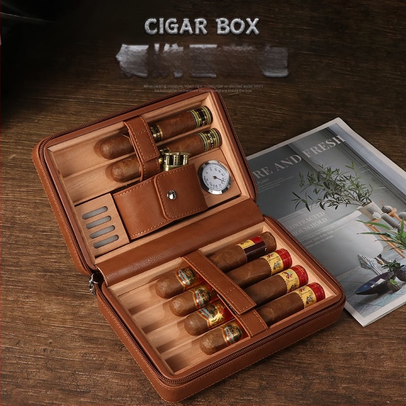 Пура хумидор Forten от кожа и дърво, стил: класически, прост и лек лукс, без персонализация