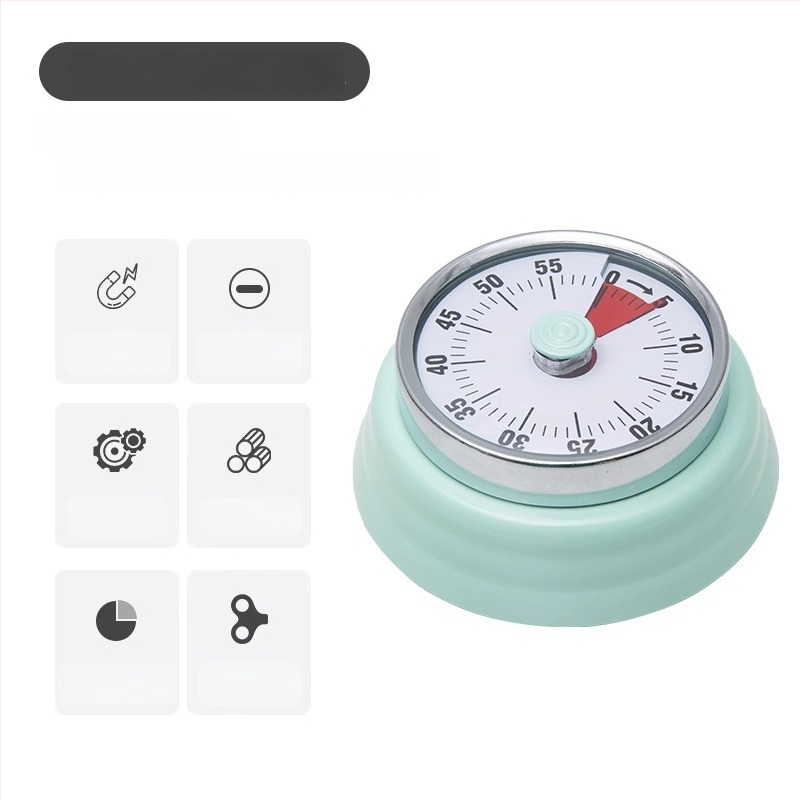 Cronometru vizual mecanic cu montaj magnetic pentru bucătărie și studiu – carcasă rotundă din ABS, acționare manuală, afișaj cu indicator, cronometru