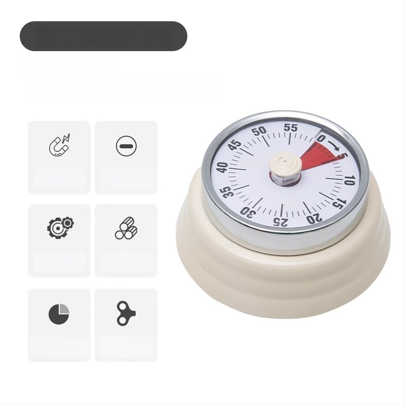 Cronometru vizual mecanic cu montaj magnetic pentru bucătărie și studiu – carcasă rotundă din ABS, acționare manuală, afișaj cu indicator, cronometru