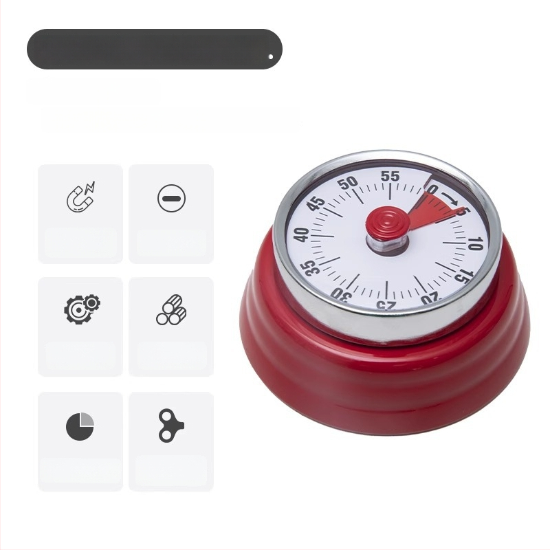 Cronometru vizual mecanic cu montaj magnetic pentru bucătărie și studiu – carcasă rotundă din ABS, acționare manuală, afișaj cu indicator, cronometru