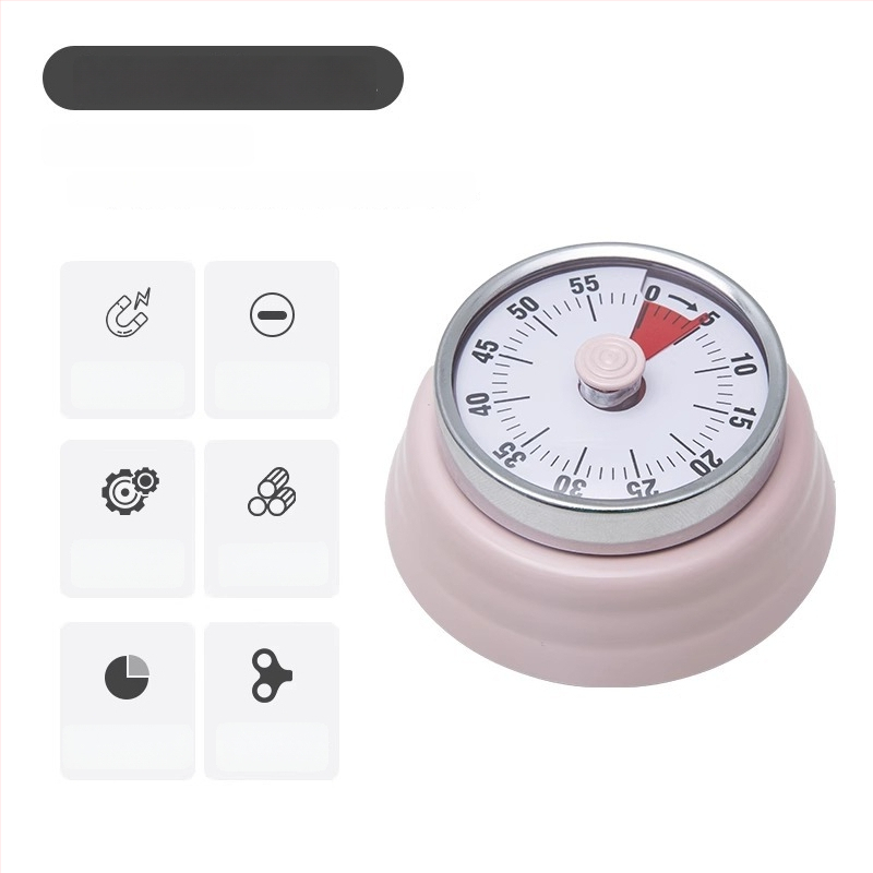 Cronometru vizual mecanic cu montaj magnetic pentru bucătărie și studiu – carcasă rotundă din ABS, acționare manuală, afișaj cu indicator, cronometru