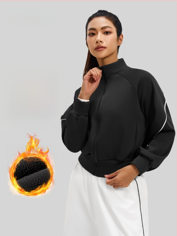 Moteriška rudens-žiemos lauko striukė su stand-up apykakle, storas poliesterio audinys, Peach Fleece pamušalas