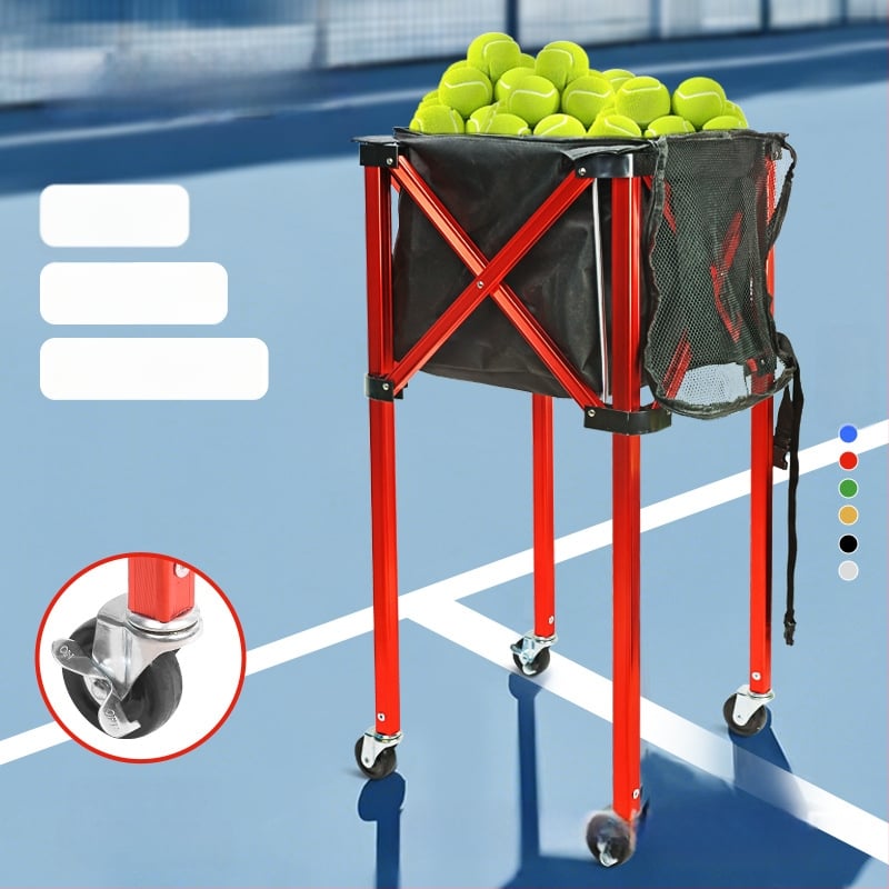 Sklopný tenisový vozík z hliníkovej zliatiny, košík na loptičky z Oxford textílie a zberač loptičiek