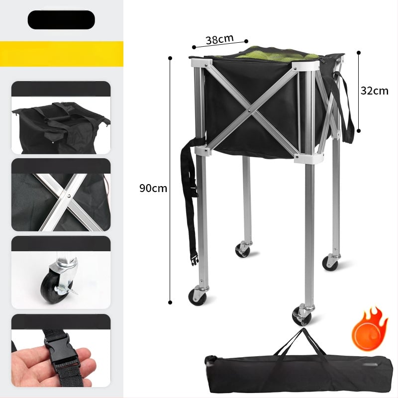 Sklopný tenisový vozík z hliníkovej zliatiny, košík na loptičky z Oxford textílie a zberač loptičiek