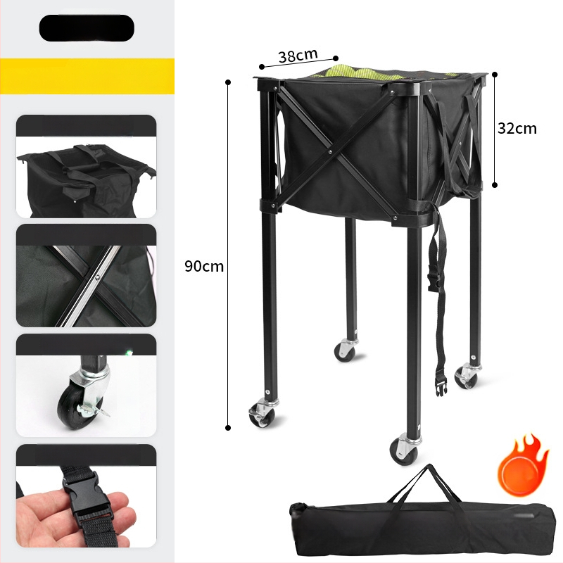 Sklopný tenisový vozík z hliníkovej zliatiny, košík na loptičky z Oxford textílie a zberač loptičiek