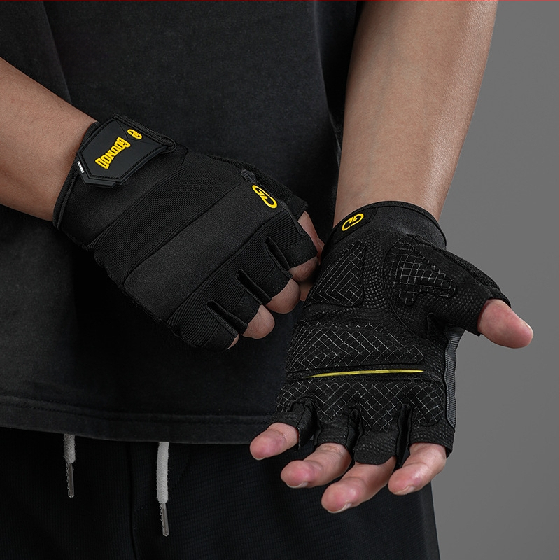 Puspirštinės rankšluos svorių kilnojimui - poliesterio pluošto delno apsauga, neslidžios, atsparios dėvėjimui, suaugusiems