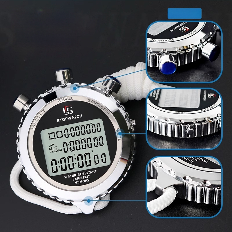 Elektroninis laikmatis bėgimui su pauze; nerūdijantis plienas, atsparus vandeniui, priešslydis, spausdintas logotipas