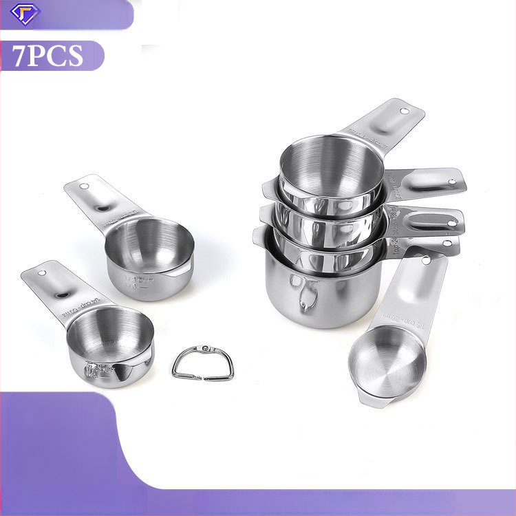 7 dalių nerūdijančio plieno matavimo puodelių ir šaukštų rinkinys 304, su matavimo žymėmis, kepimui, storis 0,7 mm