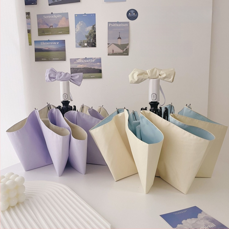 Automatinis sulankstomas moterų saulės skėtis su 8 šereliais, 190T audinys, plieninis kotas, guminė rankena, UPF50+ UV apsauga, vėjo ir lietaus atsparus