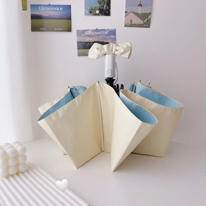 Automatinis sulankstomas moterų saulės skėtis su 8 šereliais, 190T audinys, plieninis kotas, guminė rankena, UPF50+ UV apsauga, vėjo ir lietaus atsparus