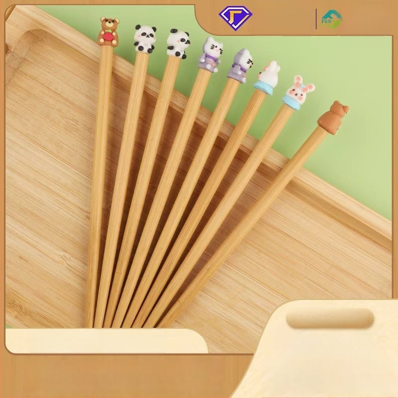 Detské bambusové paličky na jedlo so zvieracím motívom, roztomilý štýl, 1 pár
