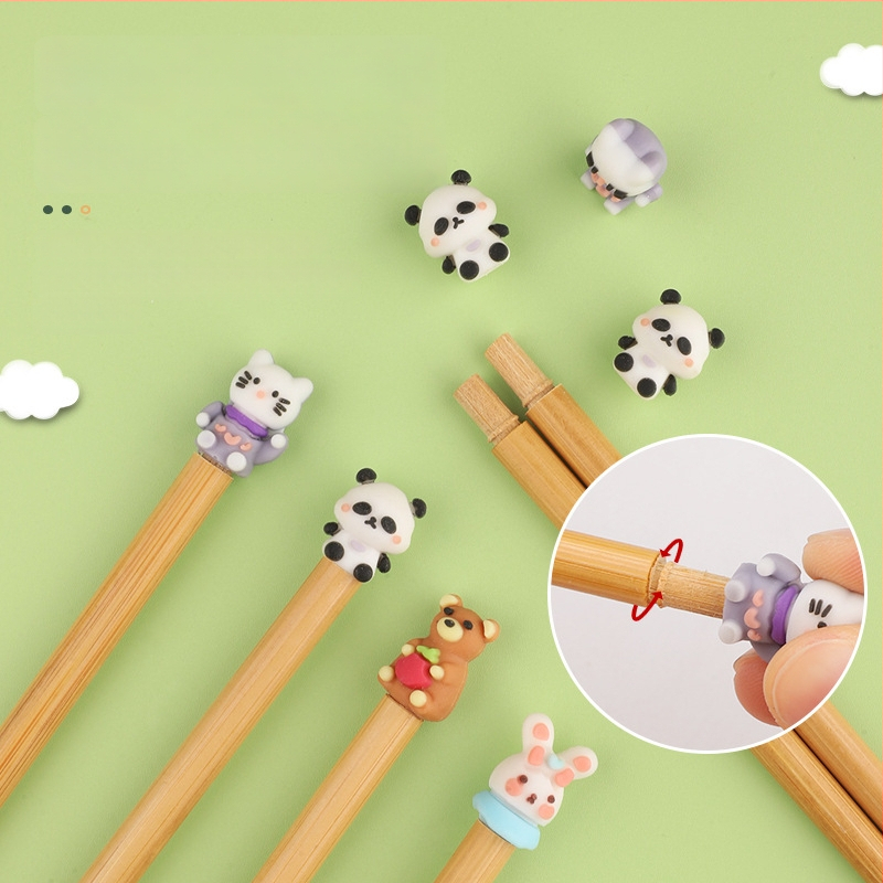 Detské bambusové paličky na jedlo so zvieracím motívom, roztomilý štýl, 1 pár