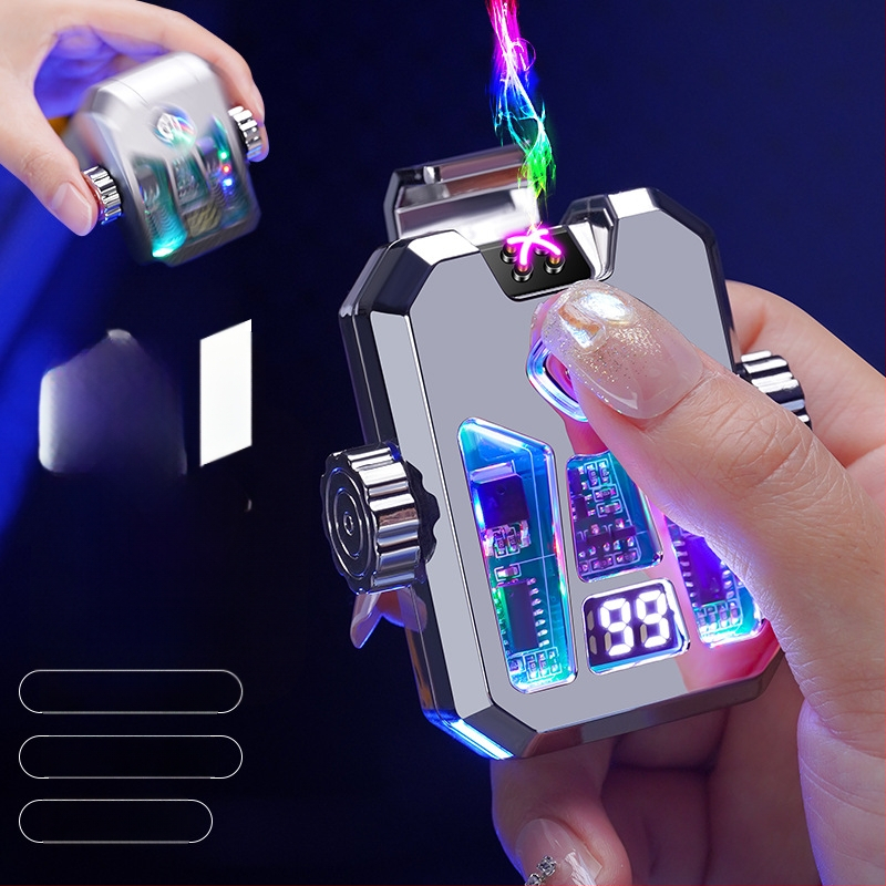 Honglin Mecha stila divloka uzlādes aizdedzinātājs ar LED lampu - metāls, butāns - dāvana draugam