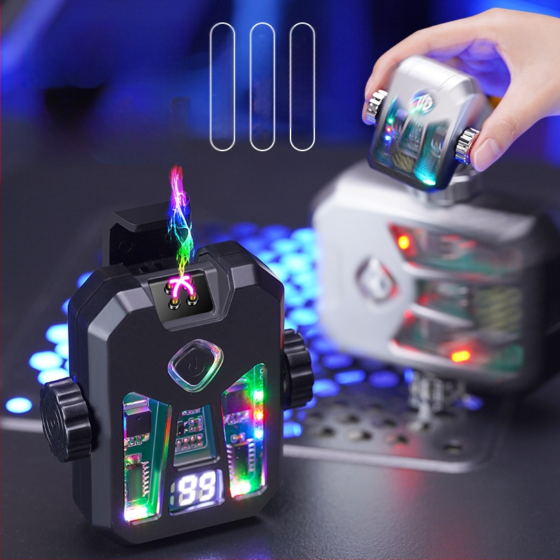 Honglin Mecha stila divloka uzlādes aizdedzinātājs ar LED lampu - metāls, butāns - dāvana draugam