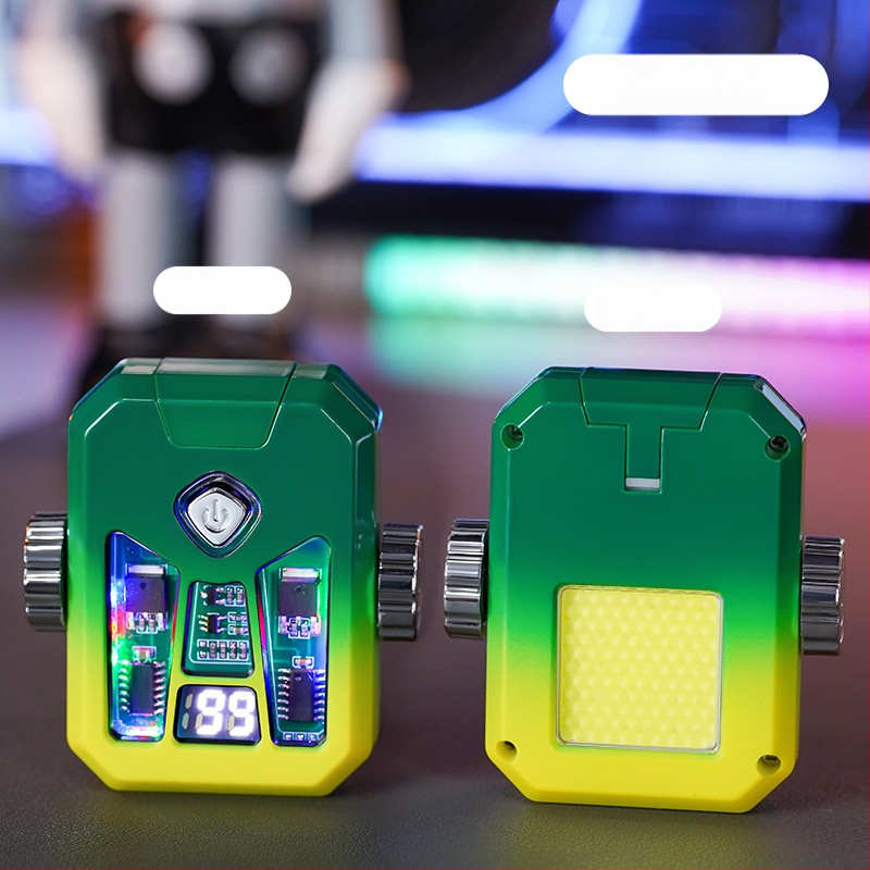 Honglin Mecha stila divloka uzlādes aizdedzinātājs ar LED lampu - metāls, butāns - dāvana draugam