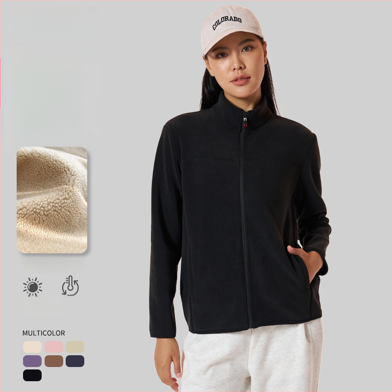 Naistele fliisvooderiga pusa stand-up krae, lukuga, paks polüester-elastaan kangas