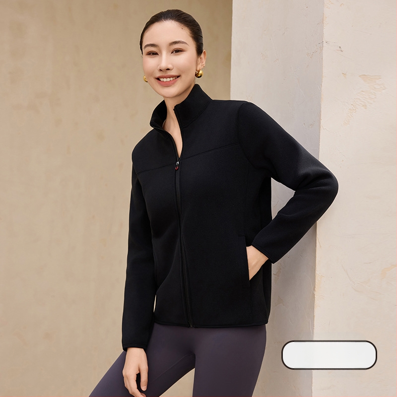 Naistele fliisvooderiga pusa stand-up krae, lukuga, paks polüester-elastaan kangas