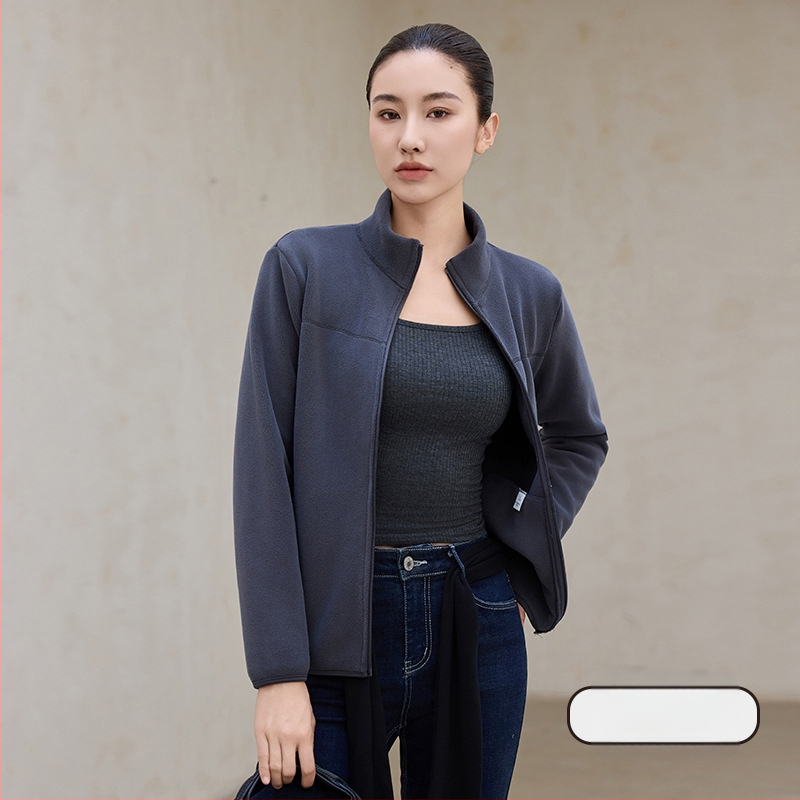 Naistele fliisvooderiga pusa stand-up krae, lukuga, paks polüester-elastaan kangas