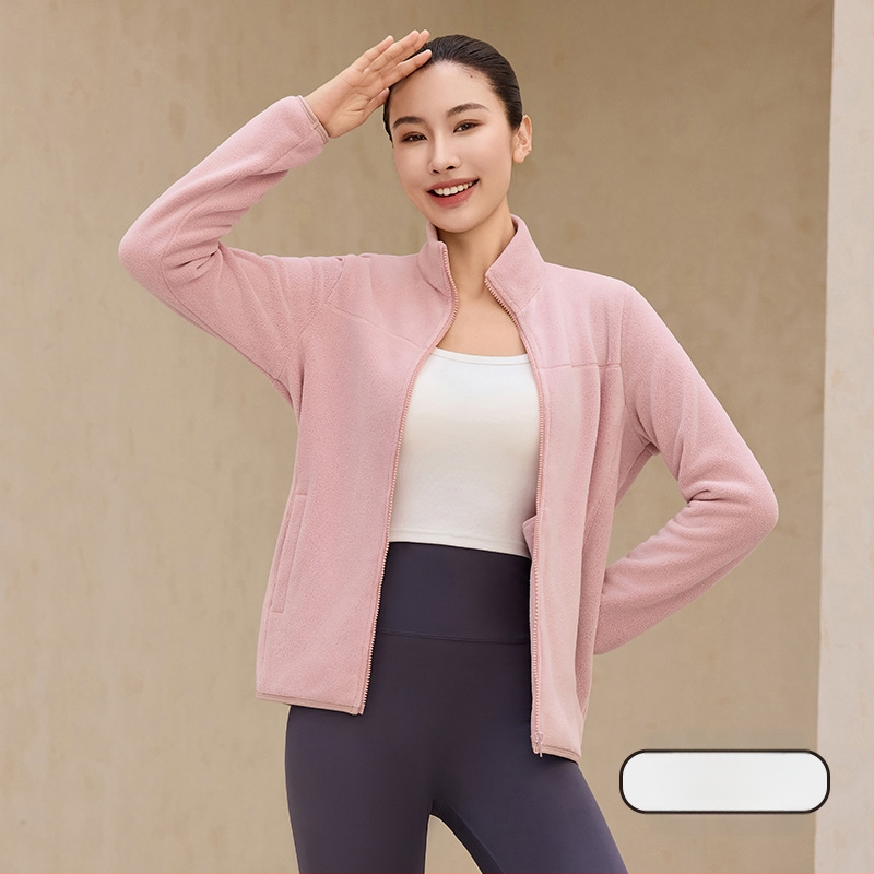 Naistele fliisvooderiga pusa stand-up krae, lukuga, paks polüester-elastaan kangas