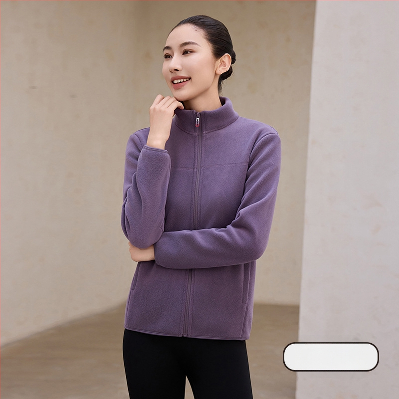 Naistele fliisvooderiga pusa stand-up krae, lukuga, paks polüester-elastaan kangas