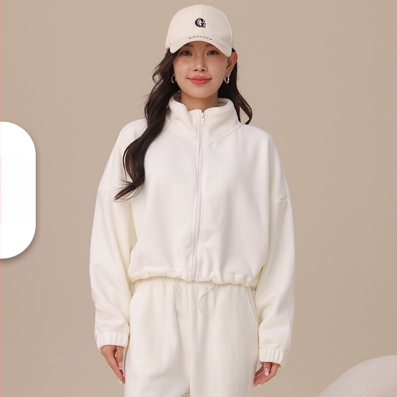 Naistele fliisvooderiga pusa stand-up krae, lukuga, paks polüester-elastaan kangas