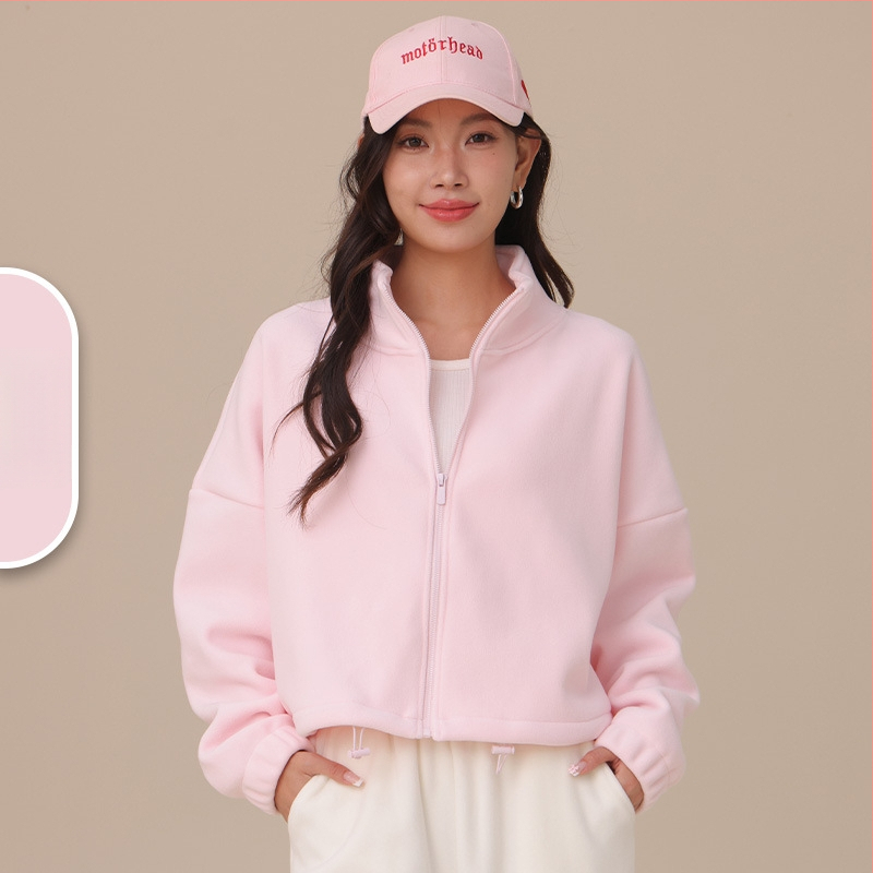 Naistele fliisvooderiga pusa stand-up krae, lukuga, paks polüester-elastaan kangas