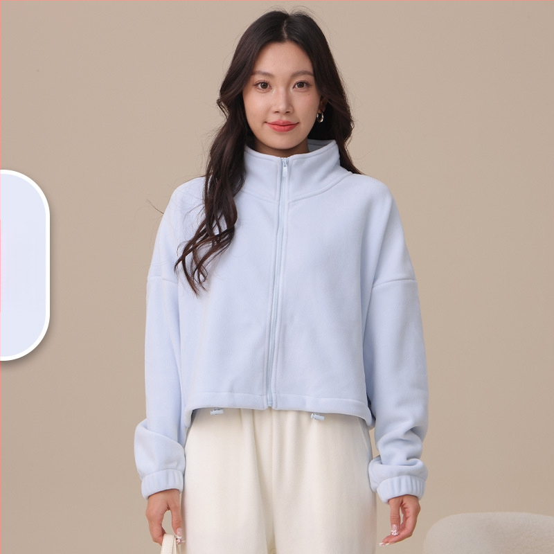 Naistele fliisvooderiga pusa stand-up krae, lukuga, paks polüester-elastaan kangas