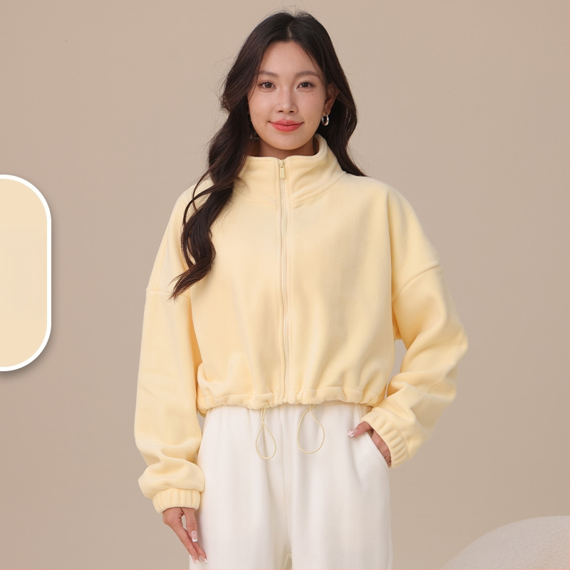 Naistele fliisvooderiga pusa stand-up krae, lukuga, paks polüester-elastaan kangas