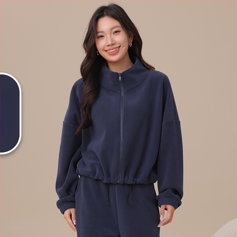 Naistele fliisvooderiga pusa stand-up krae, lukuga, paks polüester-elastaan kangas